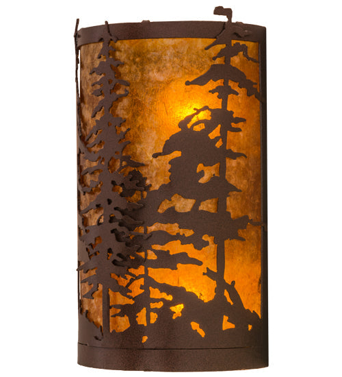 Meyda Lighting Tall Pines 6" 2-Light Rust Powder Coat Corner Wall Sconce With Amber Mica Shade Glass