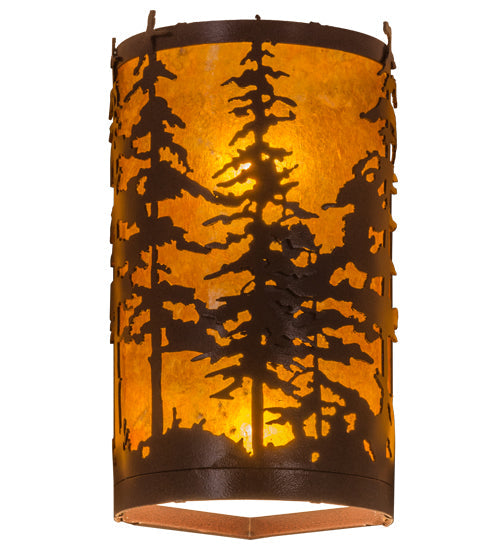 Meyda Lighting Tall Pines 6" 2-Light Rust Powder Coat Corner Wall Sconce With Amber Mica Shade Glass