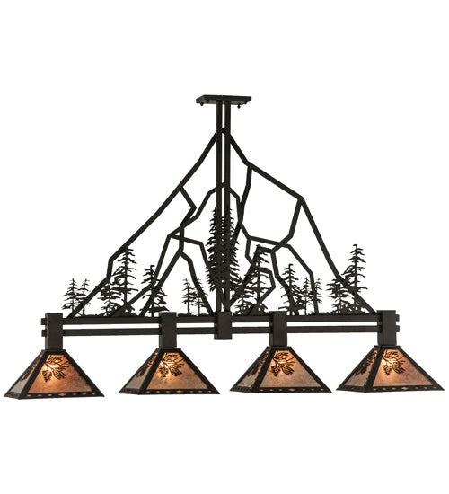 Meyda Lighting Tall Pines 60" 4-Light Oil Rubbed Bronze Island Pendant Light With Silver Mica Shade Glass