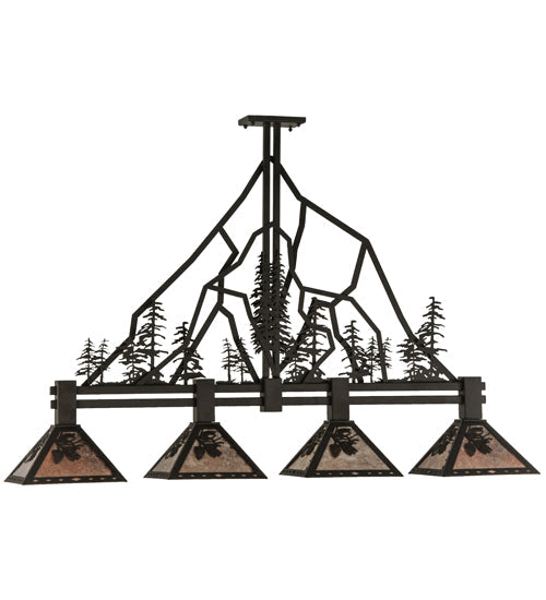 Meyda Lighting Tall Pines 60" 4-Light Oil Rubbed Bronze Island Pendant Light With Silver Mica Shade Glass
