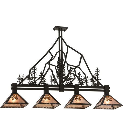 Meyda Lighting Tall Pines 60" 4-Light Oil Rubbed Bronze Island Pendant Light With Silver Mica Shade Glass