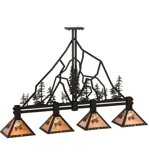 Meyda Lighting Tall Pines 60" 4-Light Oil Rubbed Bronze Island Pendant Light With Silver Mica Shade Glass