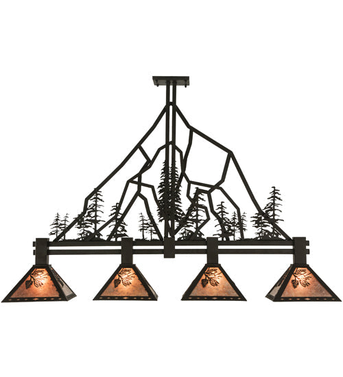 Meyda Lighting Tall Pines 60" 4-Light Oil Rubbed Bronze Island Pendant Light With Silver Mica Shade Glass