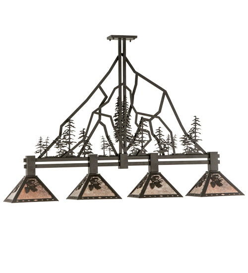 Meyda Lighting Tall Pines 60" 4-Light Oil Rubbed Bronze Island Pendant Light With Silver Mica Shade Glass