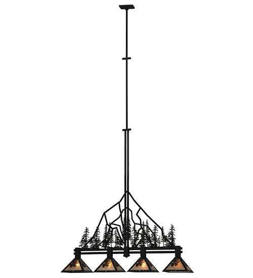 Meyda Lighting Tall Pines 60" 4-Light Textured Black Island Pendant Light With Silver Mica Shade Glass