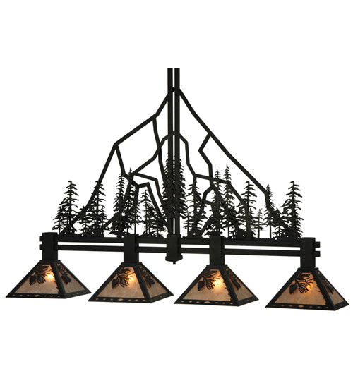 Meyda Lighting Tall Pines 60" 4-Light Textured Black Island Pendant Light With Silver Mica Shade Glass