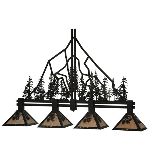 Meyda Lighting Tall Pines 60" 4-Light Textured Black Island Pendant Light With Silver Mica Shade Glass