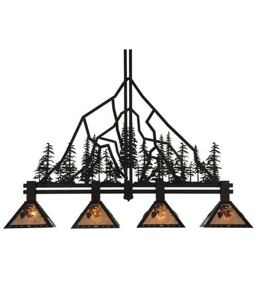 Meyda Lighting Tall Pines 60" 4-Light Textured Black Island Pendant Light With Silver Mica Shade Glass