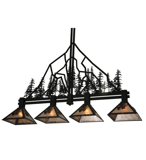 Meyda Lighting Tall Pines 60" 4-Light Textured Black Island Pendant Light With Silver Mica Shade Glass