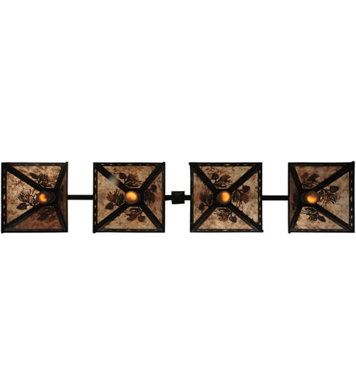 Meyda Lighting Tall Pines 60" 4-Light Textured Black Island Pendant Light With Silver Mica Shade Glass