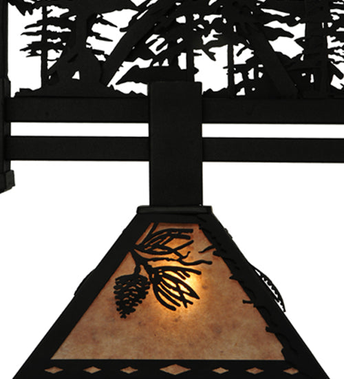 Meyda Lighting Tall Pines 60" 4-Light Textured Black Island Pendant Light With Silver Mica Shade Glass