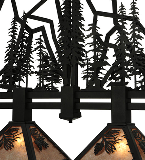 Meyda Lighting Tall Pines 60" 4-Light Textured Black Island Pendant Light With Silver Mica Shade Glass