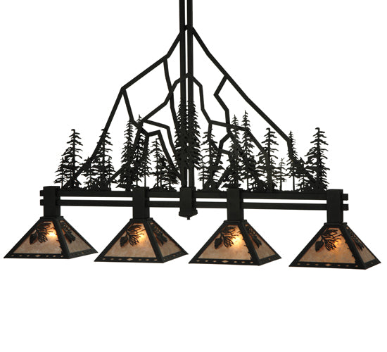 Meyda Lighting Tall Pines 60" 4-Light Textured Black Island Pendant Light With Silver Mica Shade Glass