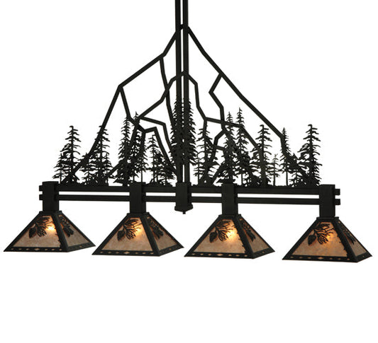 Meyda Lighting Tall Pines 60" 4-Light Textured Black Island Pendant Light With Silver Mica Shade Glass