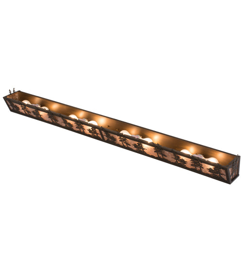 Meyda Lighting Tall Pines 60" 8-Light Antique Copper Vanity Light With Silver Mica Shade Glass