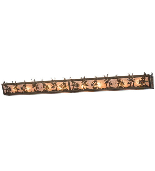 Meyda Lighting Tall Pines 60" 8-Light Antique Copper Vanity Light With Silver Mica Shade Glass