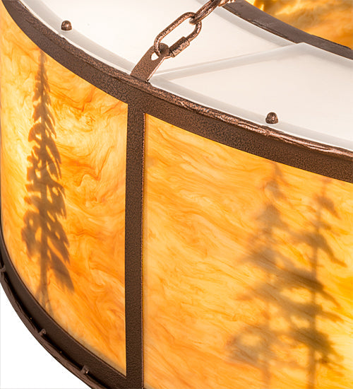Meyda Lighting Tall Pines 62" 16-Light New Copper Vein Pendant Light With Ambra Siena Idalight Shade Glass