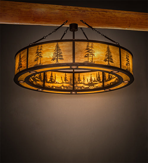Meyda Lighting Tall Pines 62" 16-Light New Copper Vein Pendant Light With Ambra Siena Idalight Shade Glass