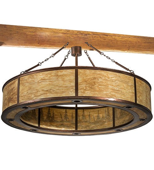 Meyda Lighting Tall Pines 62" 16-Light New Copper Vein Pendant Light With Ambra Siena Idalight Shade Glass