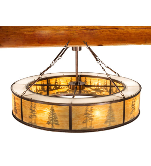 Meyda Lighting Tall Pines 62" 16-Light New Copper Vein Pendant Light With Ambra Siena Idalight Shade Glass