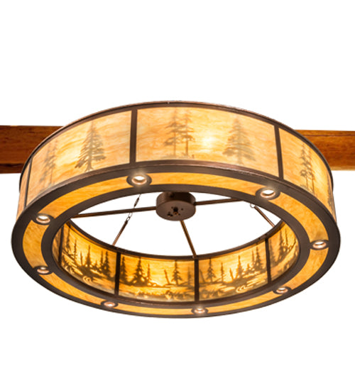 Meyda Lighting Tall Pines 62" 16-Light New Copper Vein Pendant Light With Ambra Siena Idalight Shade Glass