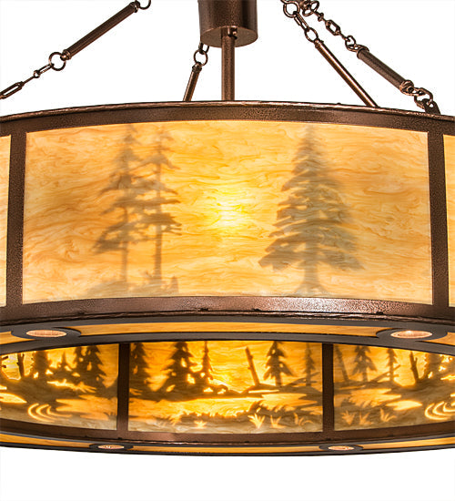 Meyda Lighting Tall Pines 62" 16-Light New Copper Vein Pendant Light With Ambra Siena Idalight Shade Glass