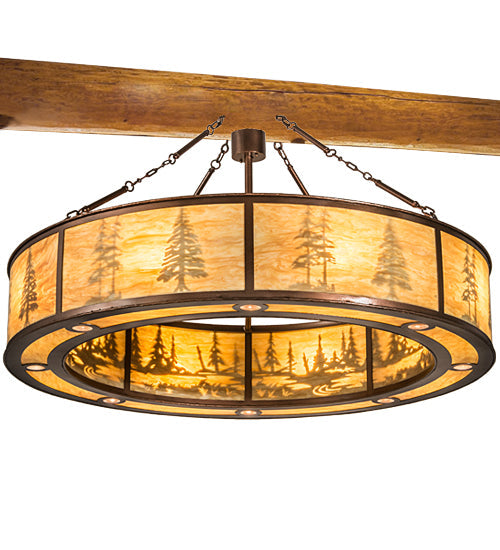 Meyda Lighting Tall Pines 62" 16-Light New Copper Vein Pendant Light With Ambra Siena Idalight Shade Glass