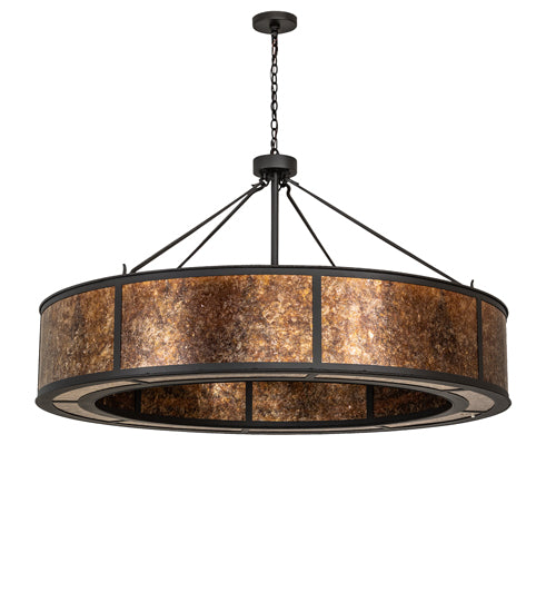 Meyda Lighting Tall Pines 62" 8-Light Wrought Iron Pendant Light With Amber Mica Shade Glass