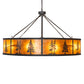 Meyda Lighting Tall Pines 62" 8-Light Wrought Iron Pendant Light With Amber Mica Shade Glass