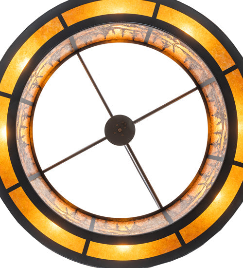 Meyda Lighting Tall Pines 62" 8-Light Wrought Iron Pendant Light With Amber Mica Shade Glass