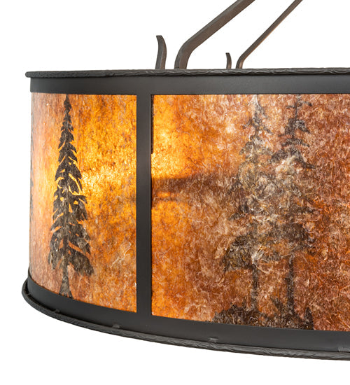 Meyda Lighting Tall Pines 62" 8-Light Wrought Iron Pendant Light With Amber Mica Shade Glass