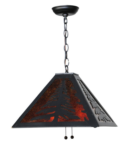 Meyda Lighting Tall Pines 66895 22" 2-Light Textured Black Pendant Light With Amber Mica Shade Glass