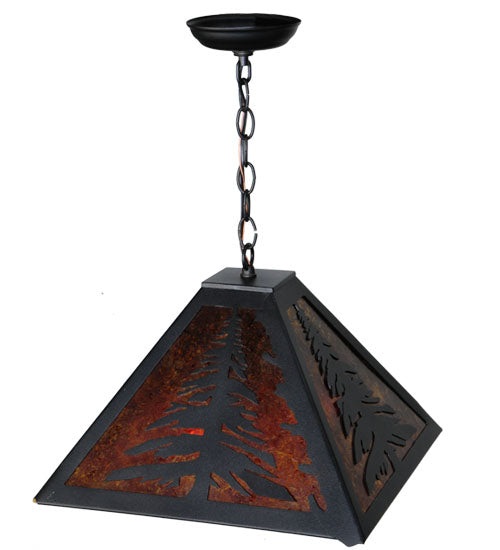 Meyda Lighting Tall Pines 66895 22" 2-Light Textured Black Pendant Light With Amber Mica Shade Glass