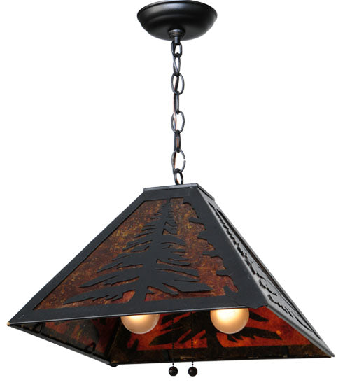Meyda Lighting Tall Pines 66895 22" 2-Light Textured Black Pendant Light With Amber Mica Shade Glass