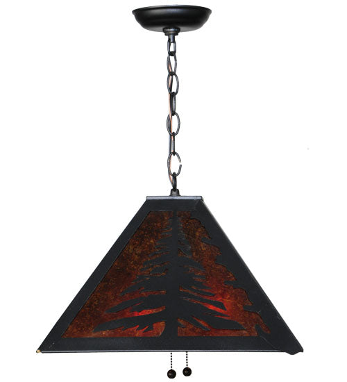 Meyda Lighting Tall Pines 66895 22" 2-Light Textured Black Pendant Light With Amber Mica Shade Glass