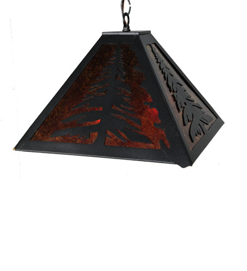 Meyda Lighting Tall Pines 66895 22" 2-Light Textured Black Pendant Light With Amber Mica Shade Glass