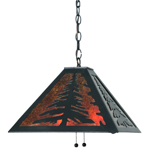 Meyda Lighting Tall Pines 66895 22" 2-Light Textured Black Pendant Light With Amber Mica Shade Glass