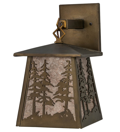 Meyda Lighting Tall Pines 7" Antique Copper Hanging Wall Sconce With Silver Mica Shade Glass