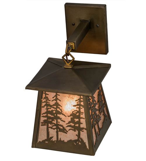 Meyda Lighting Tall Pines 7" Antique Copper Hanging Wall Sconce With Silver Mica Shade Glass