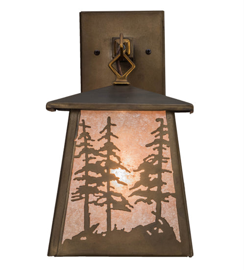 Meyda Lighting Tall Pines 7" Antique Copper Hanging Wall Sconce With Silver Mica Shade Glass