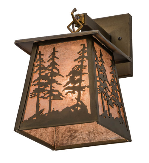 Meyda Lighting Tall Pines 7" Antique Copper Hanging Wall Sconce With Silver Mica Shade Glass