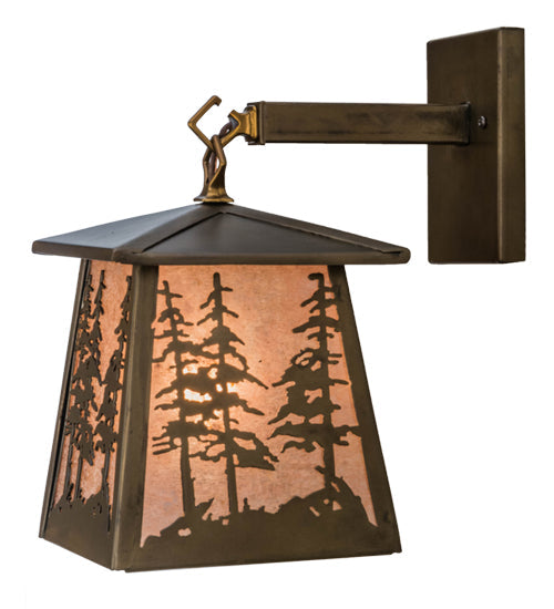 Meyda Lighting Tall Pines 7" Antique Copper Hanging Wall Sconce With Silver Mica Shade Glass