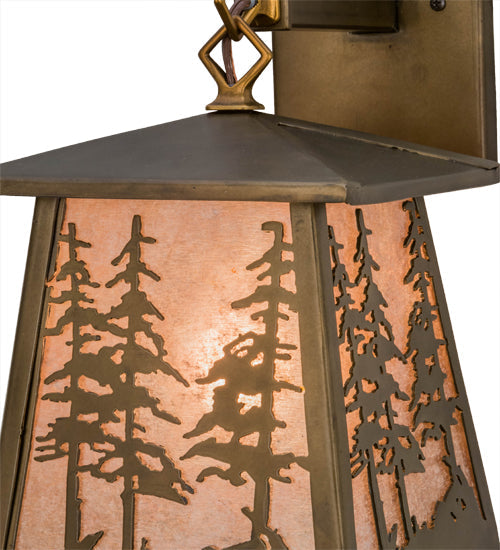 Meyda Lighting Tall Pines 7" Antique Copper Hanging Wall Sconce With Silver Mica Shade Glass