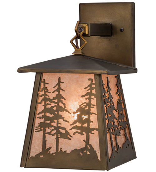 Meyda Lighting Tall Pines 7" Antique Copper Hanging Wall Sconce With Silver Mica Shade Glass