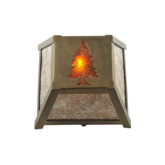 Meyda Lighting Tall Pines 7" Antique Copper Wall Sconce With Amber & Silver Mica Shade Glass