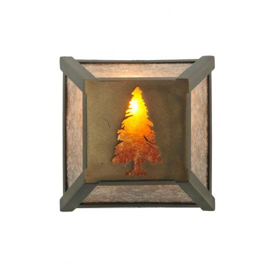 Meyda Lighting Tall Pines 7" Antique Copper Wall Sconce With Amber & Silver Mica Shade Glass