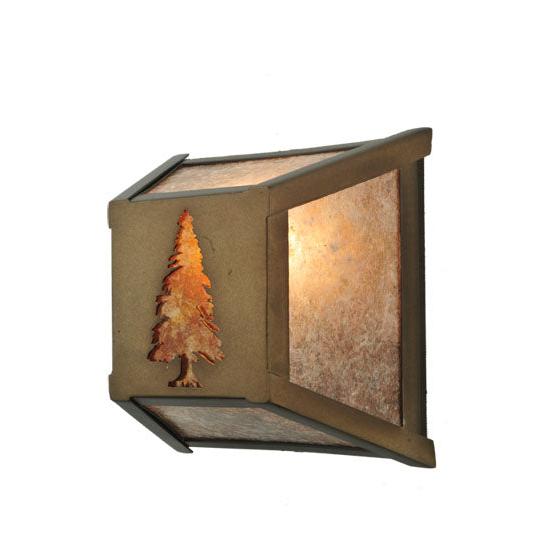 Meyda Lighting Tall Pines 7" Antique Copper Wall Sconce With Amber & Silver Mica Shade Glass