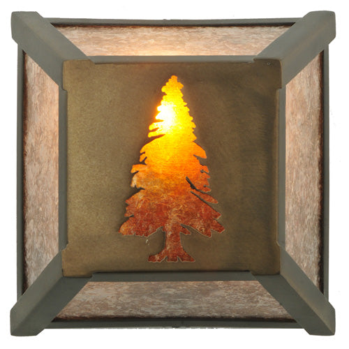 Meyda Lighting Tall Pines 7" Antique Copper Wall Sconce With Amber & Silver Mica Shade Glass