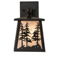 Meyda Lighting Tall Pines 7" Textured Black Lantern Wall Sconce With Silver Mica Shade Glass