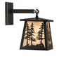 Meyda Lighting Tall Pines 7" Textured Black Lantern Wall Sconce With Silver Mica Shade Glass
